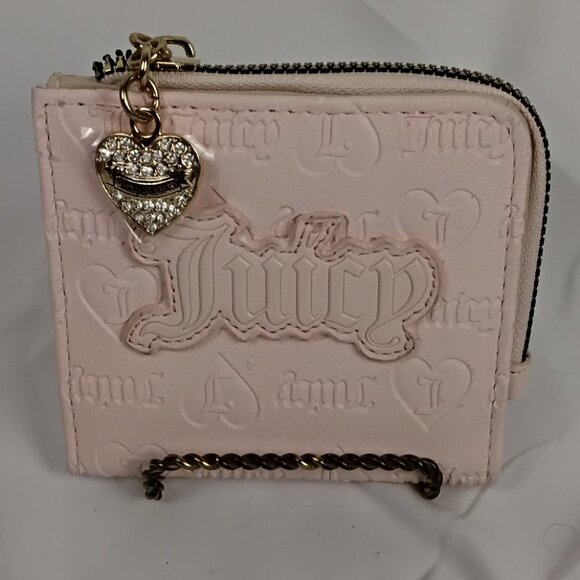 Juicy Couture Pink Zip-Around Wallet with Heart Charm – Y2K Era - Picture 1 of 6